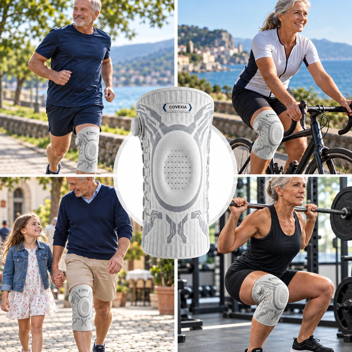 Rodillera Covexia al correr, en bicicleta, paseando y en el gimnasio