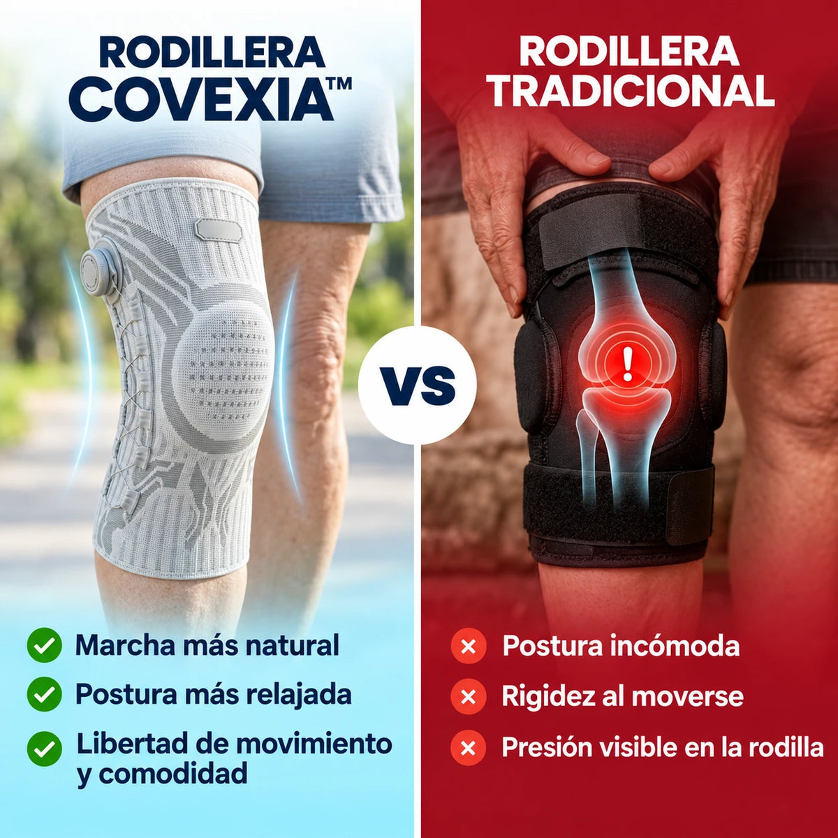 Rodillera Covexia frente a una rodillera tradicional
